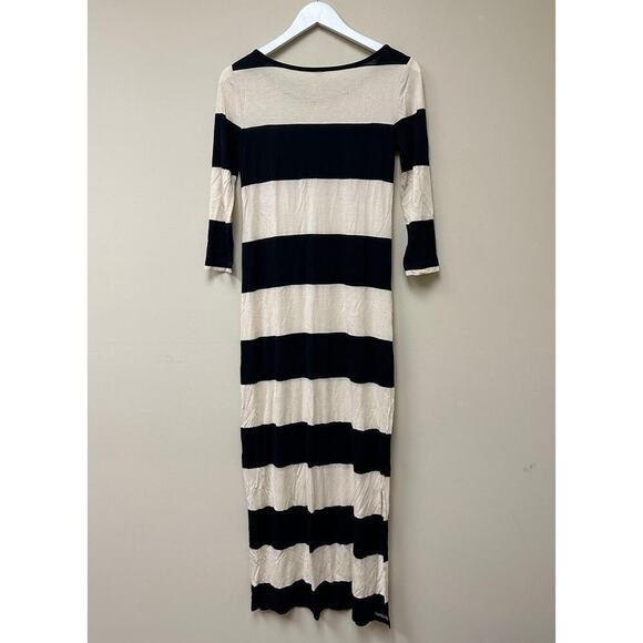 J. Crew Cream Black Linen Blend Side Slit Pullover Striped Maxi Dress Size XS - Picture 2 of 12
